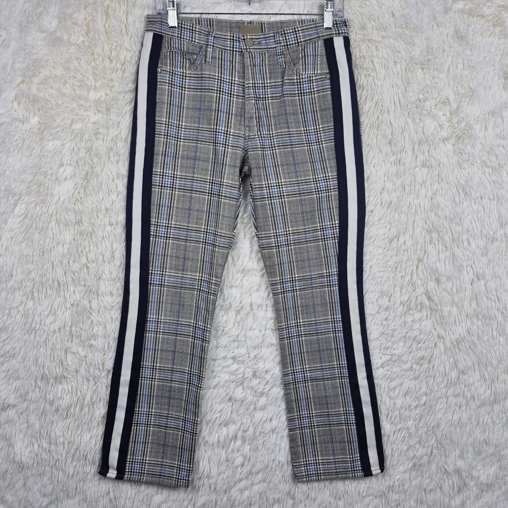 Mother The Insider Ankle Jeans Grey Blue Glen Plaid Side Stripe Preppy Academia